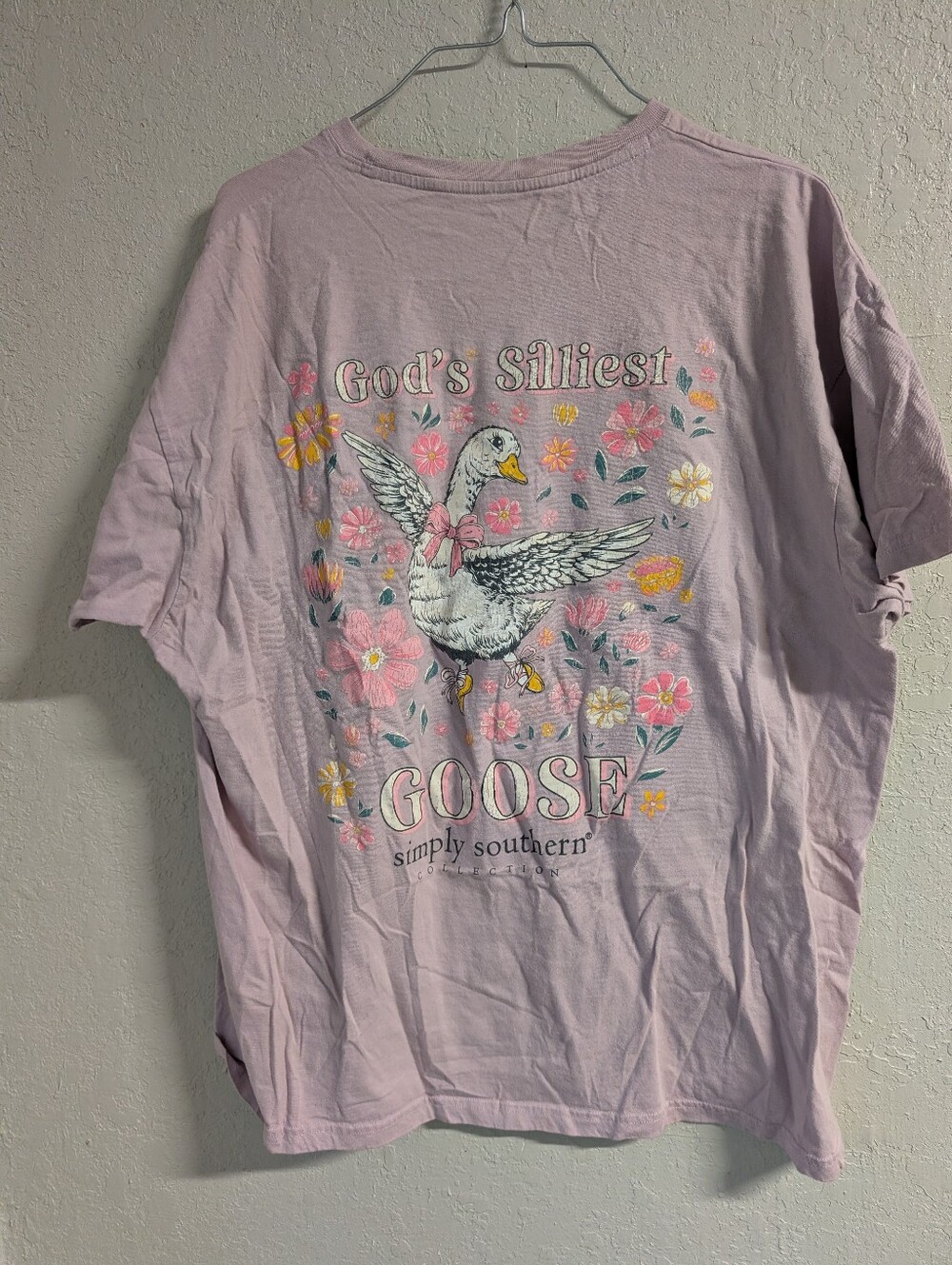 Simply Southern Pink 'God's Silliest Goose' Graphic Tee XL Pink Whimsy Basic Twe